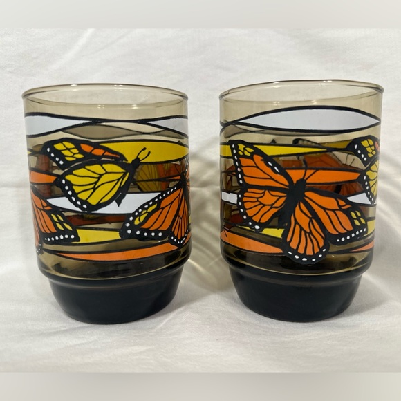 VTG Monarch Butterfly Libby lowball stackable glasses - Picture 2 of 12